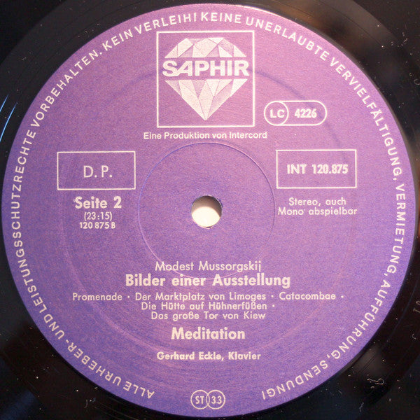 Modest Mussorgsky - Gerhard Eckle - Bilder Einer Ausstellung · Meditation (Vinyl)