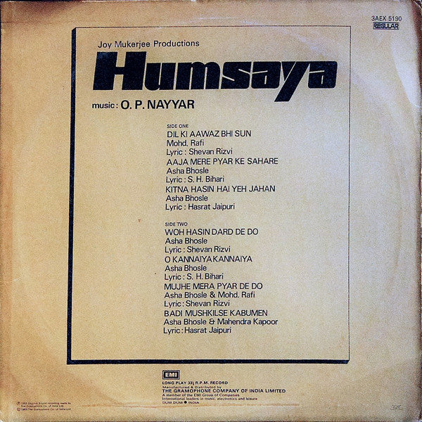 O. P. Nayyar, Shevan Rizvi, S. H. Bihari, Hasrat Jaipuri - Humsaya (Vinyl)