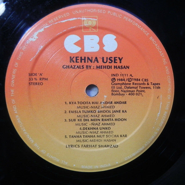 Mehdi Hassan - Kehna Usey - Latest Ghazals By Medi Hassan (Vinyl)