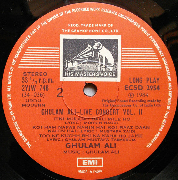 Ghulam Ali - Ghulam Ali - Live Concert Vol. II (Vinyl)